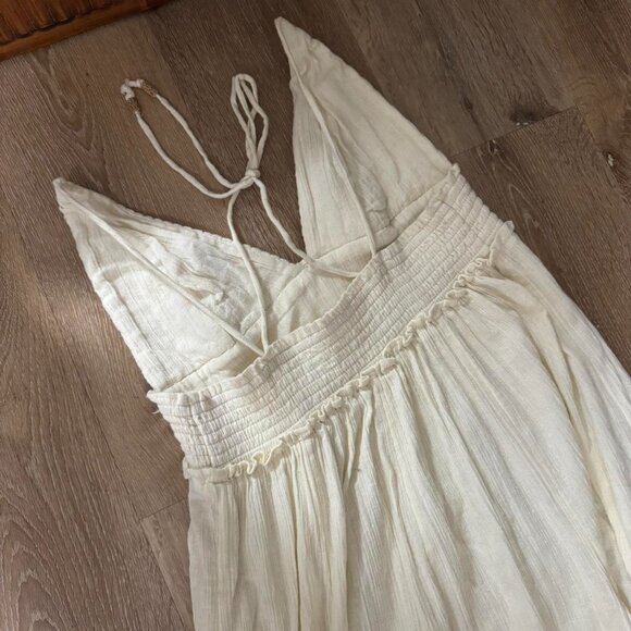 Free People Heat Haze White Cream Smocked‎ Linen Cotton Maxi Dress Size Medium - Picture 8 of 8